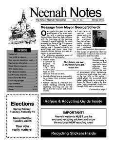 Neenah Notes The City of Neenah Newsletter Winter 2010 The City of Neenah Newsletter  VOL. 11 NO. 1