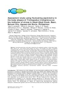 Assessment study using fluctuating asymmetry in the body shapes of Trichopodus trichopterus as bio-indicator of stress in Ubod-Ubod Creek, Baan, Butuan City, Agusan del Norte, Philippines 1