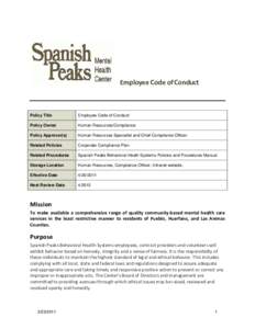 Employee Code of Conduct  Policy Title Employee Code of Conduct