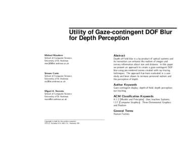 Utility of Gaze-contingent DOF Blur for Depth Perception Michael Mauderer School of Computer Science, University of St Andrews 