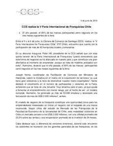 5 de junio deCCS realiza la V Feria Internacional de Franquicias Chile   El año pasado, el 85% de las marcas participantes cerró negocios en los