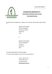 KDM VENDOR NUMBER  KWADUKUZA MUNICIPALITY PROVIDER DATABASE APPLICATION FOR REGISTRATION