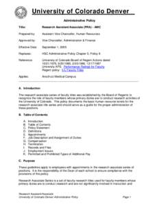 University of Colorado Denver _ Administrative Policy Title: Research Assistant/Associate (PRA) - AMC