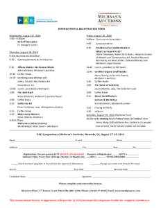INFORMATION & REGISTRATION FORM Wednesday, August 27, 2014 7:00 – 9:00pm Kick off Reception St. George’s Spirits