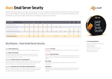 Avast Email Server Security Avast Email Server Security provides vital protection for your company’s mailbox servers (including Microsoft Exchange Server). Cloud-based streaming updates help shield your data from even 