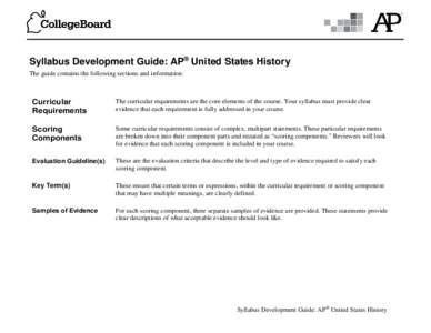 AP U.S. History: Syllabus Development Guide