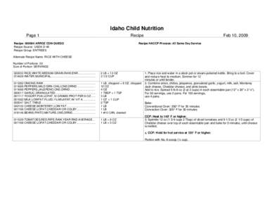 Idaho Child Nutrition Page 1 Recipe  Recipe: [removed]ARROZ CON QUESO