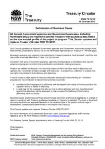 Treasury Circular NSW TC12-19 Submission of Business Cases