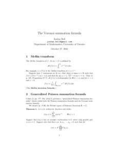 The Voronoi summation formula Jordan Bell  Department of Mathematics, University of Toronto October 27, 2014