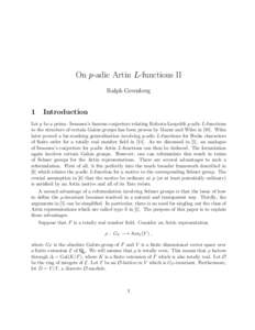 On p-adic Artin L-functions II Ralph Greenberg 1  Introduction