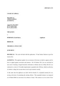 [2013] QCA 131  COURT OF APPEAL HOLMES JA APPLEGARTH J