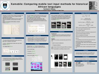 OPTIONAL LOGO HERE Xamobile: Comparing mobile text input methods for historical African languages