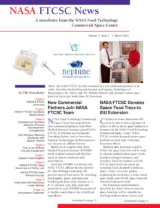 NASA FTCSC News A newsletter from the NASA Food Technology Commercial Space Center Volume 3 Issue 1 • March[removed]In This Newsletter