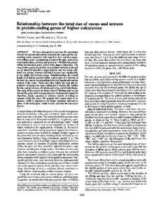 Proc. Nati Acad. Sci. USA Vol. 79, pp[removed], October 1982 Biochemistry Relationship between the total size of exons and introns in protein-coding genes of higher eukaryotes