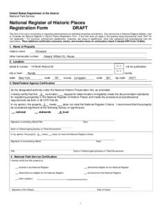 United States Department of the Interior National Park Service National Register of Historic Places Registration Form DRAFT