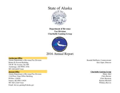 State of Alaska  Department of Revenue Tax Division Charitable Gaming Group