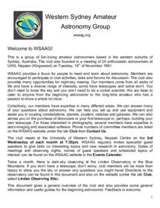 Western Sydney Amateur Astronomy Group wsaag.org    Welcome to WSAAG!