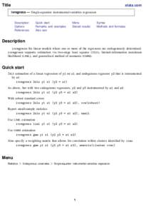 Title  stata.com ivregress — Single-equation instrumental-variables regression Description Options