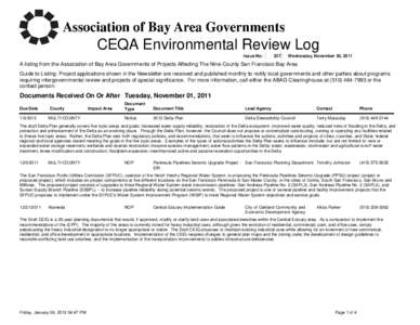 CEQA Environmental Review Log Issue No: 337  Wednesday, November 30, 2011