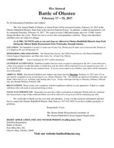 41st Annual  Battle of Olustee February 17 – 19, 2017  To All Educational Exhibitors and Authors: