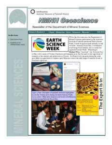 Newsletter of the Department of Mineral Sciences Volume 6 Number 2 In this Issue  Earth Science Week  Expedition to the