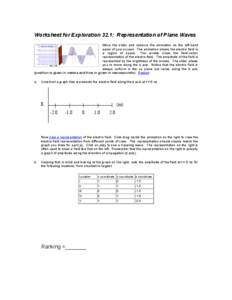 Worksheet for Exploration 32.1: Representation of Plane Waves Move the slider and observe the animation on the left-hand panel of your screen. The animation shows the electric field in a region of space. The arrows show 