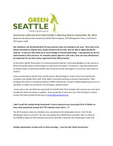 Comments collected from Shareholder’s Meeting held on September 28, 2014 Responses developed and reviewed by Seattle Plant Ecologists, GSP Management Team, and Forterra GSP support staff. Our volunteers are dissatisfie