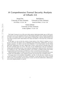 A Comprehensive Formal Security Analysis of OAuth 2.0 arXiv:1601.01229v3 [cs.CR] 27 MayDaniel Fett
