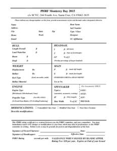 PHRF Monterey Bay 2015 c/o SCYC, 244 Fourth Ave, Santa Cruz, CAPlease indicate any changes/updates on this form; provide measurements in feet and decimals unless designated otherwise Name