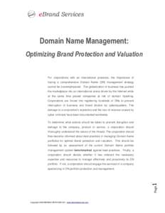 Domain Name Management: Optimizing Brand Protection and Valuation For corporations with an international presence, the importance of having a comprehensive Domain Name (DN) management strategy cannot be overemphasized. T