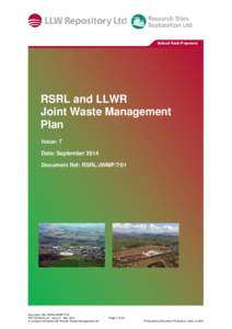 RSRL and LLWR Joint Waste Management Plan Issue: 7 Date: September 2014 Document Ref: RSRL/JWMP/7/01