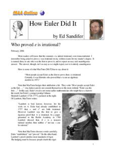 Mathematical analysis / Mathematical constants / Continued fractions / Transcendental number / Fraction / Pi / Number / Leonhard Euler / E / Contributions of Leonhard Euler to mathematics / Generalized continued fraction