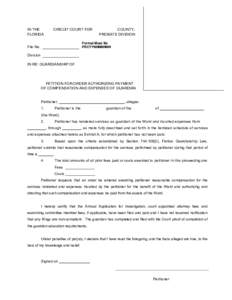 Form16-Petition For Order Authorizing Payment Of Compensation And Expenses Of Guardian