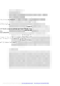 J. Phys. IV France–19  C EDP Sciences, Les Ulis DOI: jp4:Laser XUV haute cadence pompé par laser Titane : Saphir,