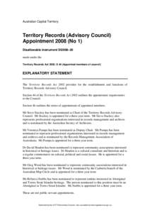 Australian Capital Territory  Territory Records (Advisory Council) Appointment[removed]No 1) Disallowable instrument DI2008–20 made under the