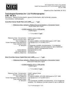 1,2,3-Trichloropropane Toxicological Summary Sheet