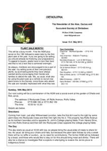 ORTHOLOPHA The Newsletter of the Aloe, Cactus and Succulent Society of Zimbabwe PO Box CY300, Causeway 