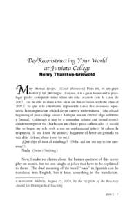 De/Reconstructing Your World at Juniata College M  Henry Thurston-Griswold