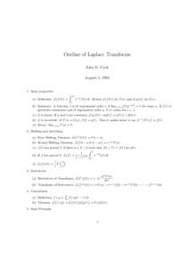 Outline of Laplace Transforms John D. Cook August 2, [removed]Basic properties Z