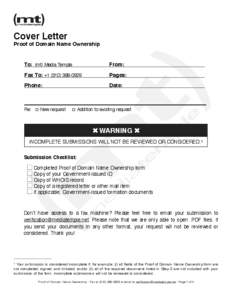 Cover Letter Proof of Domain Name Ownership !  To: !(mt) Media Temple ! !