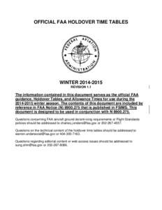 OFFICIAL FAA HOLDOVER TIME TABLES  WINTER[removed]REVISION 1.1  The information contained in this document serves as the official FAA
