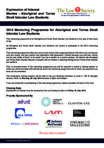 Expression of Interest Mentee - Aboriginal and Torres Strait Islander Law Students 2014 Mentoring Programme for Aboriginal and Torres Strait Islander Law Students