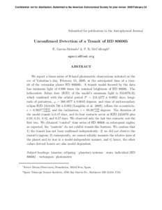 Confidential: not for distribution. Submitted to the American Astronomical Society for peer review 2009 February 23  Submitted for publication in the Astrophysical Journal Unconfirmed Detection of a Transit of HD 80606b 