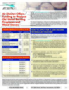Visit www.AirQuality.org/woodstove to find out if you qualify for a voucher from the Sacramento Metropolitan Air Quality Management District for up to $1,500 towards the cost of replacing an old wood stove or fireplace w