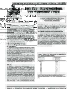 Oklahoma Cooperative Extension Service  HLA-6036 Soil Test Interpretations For Vegetable Crops