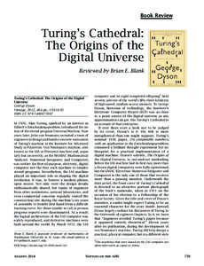 Book Review  Turing’s Cathedral: The Origins of the Digital Universe Reviewed by Brian E. Blank