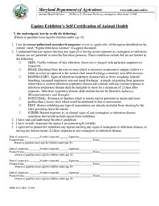 Microsoft Word - MDA E-22 Equine Exhibitors Self Certification of Animal Health