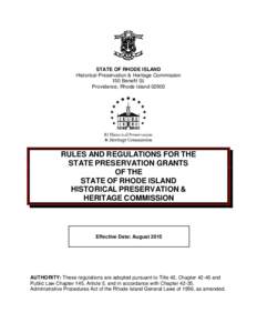 STATE OF RHODE ISLAND Historical Preservation & Heritage Commission 150 Benefit St. Providence, Rhode IslandRULES AND REGULATIONS FOR THE