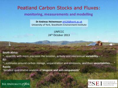 Peatland Carbon Stocks and Fluxes: monitoring, measurements and modelling Dr Andreas Heinemeyer [removed] University of York, Stockholm Environment Institute  UNFCCC