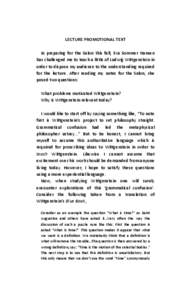 Ludwig Wittgenstein / Linguistic turn / Tractatus Logico-Philosophicus / Philosophical Investigations / Philosophical progress / Epistemology / Peter Winch / Oets Kolk Bouwsma / Philosophy / Analytic philosophy / Cambridge University Moral Sciences Club